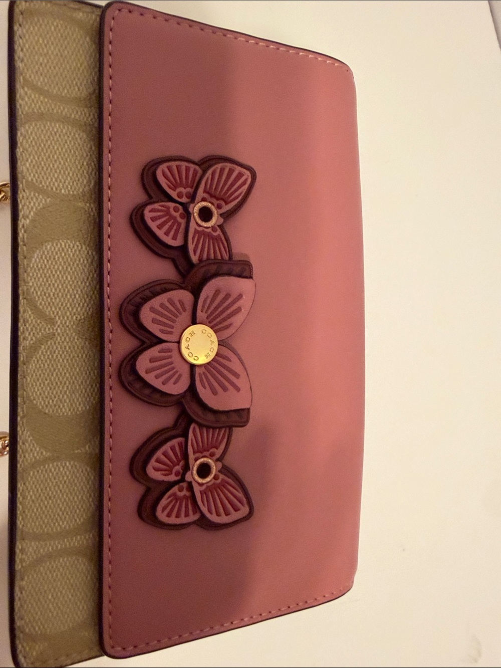 Coach Pink Floral Appliqué Crossbody with Gold Chain - Picture 10 of 11